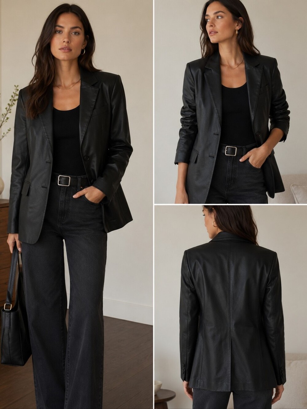 Women's Classic Black Leather Blazer